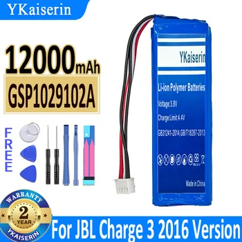 12000mAh YKaiserin akkumulátor GSP1029102A 2015 2016-os verzió Batterij Batteria a JBL Charge 3 töltéshez3 hangszóró csere Bateria