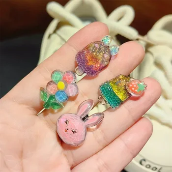 1db Szivárvány cipőcsat Kivehető cipő charms dekorációk Cipőfűző dekoratív klip Gyermek Bling Glitter Princess fagylalt