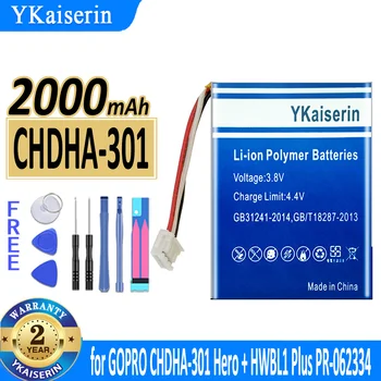 2000mAh YKaiserin akkumulátor CHDHA301 GOPro GO Pro CHDHA-301 Hero + HWBL1 Plus HWBL 1 Plus 1Plus PR-062334 Bateria