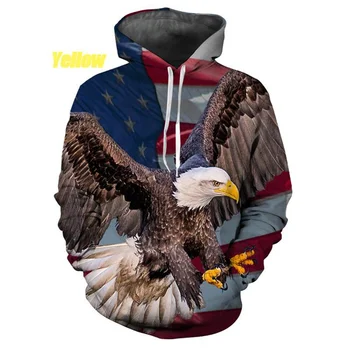 2023 Divat Új zászló kapucnis pulóver 3D nyomtatás Eagle pulóver Unisex alkalmi külső laza pulóver