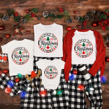 2023 Karácsonyi stáb nyomtatás Családi hozzáillő ruhák Anyu Apu lánya fia ing Baba bodyk Karácsonyi party ajándék Családi ruhák