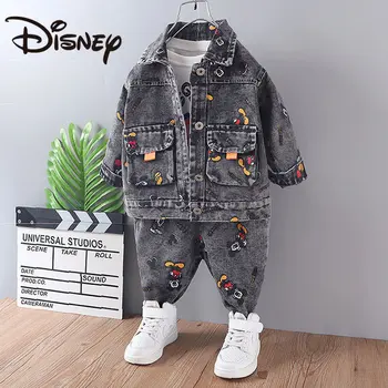 2023 Kisfiú ruházat Tavasz és ősz Disney Mickey egér rajzfilm nyomtatás farmer kabát és farmer szett Gyermek nadrág ruházat