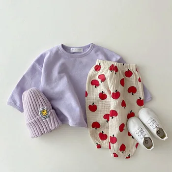 2023 Új tömör baba hosszú ujjú pólók Candy Color Baby alkalmi pulóver Őszi fiúk és lányok pamut felsők csecsemő póló 9M-3T