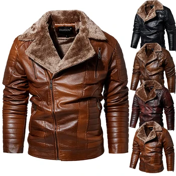 2023 Őszi vastag meleg gyapjú bőrkabát kabát Férfi téli felsőruházat Alkalmi katonai bombázó Motoros bőrdzsekik