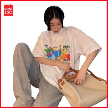 2024 miniso zsírkréta Shin Chan rajzfilm anime koreai változat Női nyomtatott póló Aranyos rövid ujjú divatos kültéri ruhák