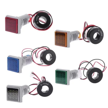 22MM négyzet alakú LED digitális kettős voltmérő ampermérő jelzőlámpák feszültség amper árammérő jelző teszter mérő mérő AC 60-500V mérése