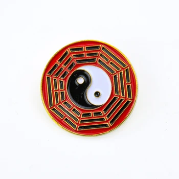25MM Kínai taoizmus Yin Yang Tai Chi nyolc trigram cinkötvözet bross meditálás amulett jelvény Augury Feng Shui egyensúly ékszerkitűző