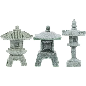 3 db japán torony fénydekoráció mikro tájkép figurája kültéri lámpák otthoni modell