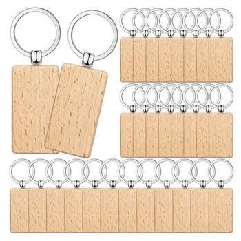 50 darab üres fa kulcscímke kulcsgravírozás üres befejezetlen fa kulcstartó kulcstartó kulcscímkék barkácsoláshoz, téglalap