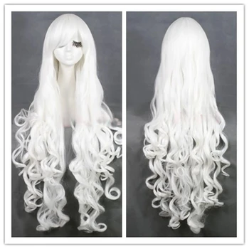 80cm hosszú fehér göndör hullám női obique frufru haj cosplay party parókák