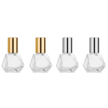 8ML illóolajos palack sokszögű üres átlátszó újratölthető kozmetikai tartály arany ezüst kupakkal Mini sminktekercs palackokon
