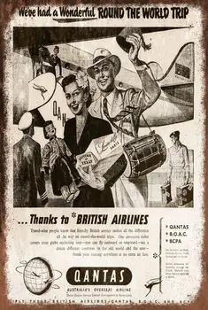 A világ körül Qantas Airlines hirdetés Idős megjelenés vintage retro stílusú fémtábla