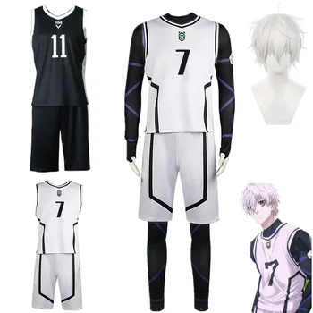 Anime Nagi Seishiro Blue Lock Cosplay jelmez Fehér fekete mez Futball jumpsuit Bodyk Halloween Farsangi party ruhák