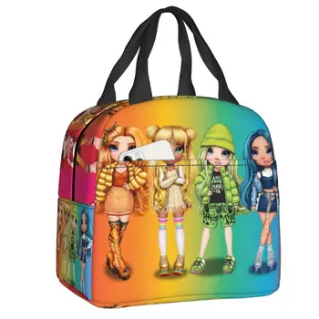 Aranyos szivárvány magas lányok szigetelt uzsonnás táska kültéri piknikre Hőhűtő Bento doboz Nők Gyermek élelmiszer-konténer táskák