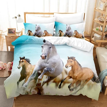 Aranyos állatok Kisállat macska és ló minta Digitális nyomtatási ágynemű szett Paplanhuzat párnahuzattal 2/3 hálószobás dekorációs szett