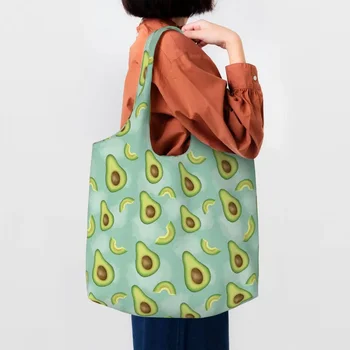 Avokádó mintás élelmiszerbolti táskák nyomtatott vászon vásárlói válltáska nagy kapacitású hordozható gyümölcs vegán táskák kézitáska