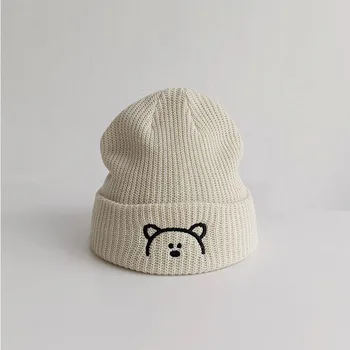 Babasapka Őszi téli gyermek kötött kalap Fiúk és lányok aranyos rajzfilm meleg pulóver kalap Divat gyapjú kalap