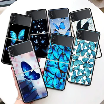 Blue Butterfly gyönyörű szárny Zflip4 Zflip5 telefontok Samsung Z Flip3 Flip4 Flip5 5G zFlip 4 5 borító mobiltelefon Shell Caso