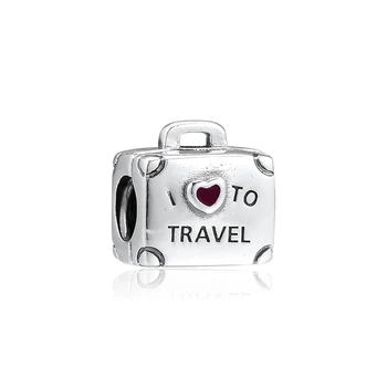CKK Fit Pandora karkötő 925 Sterling ezüst gyöngyök Szeretem a Traval bőrönd varázsait Nők DIY ékszerkészítés Nagykereskedelem