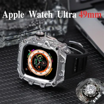 Crystal Button Alloy Case Apple Watch Ultra2 Band Luxury Mod Kit készülékhez Rozsdamentes acél tok gumiszíj iWatch Series Ultra 49mm