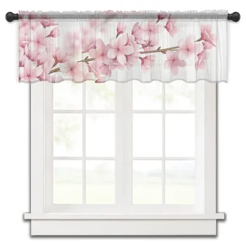 Cseresznyevirág rózsaszín virág konyha Kis ablak függöny tüll puszta rövid függöny hálószoba nappali Lakberendezés voile drapéria