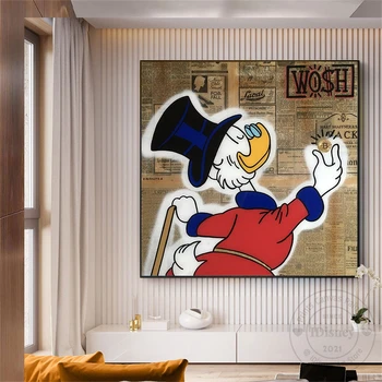 Disney rajzfilm Donald kacsa poszterek Kívánság Bitcoin Retro újság Háttérnyomtatás Vászon festés Falművészet Nappali dekoráció