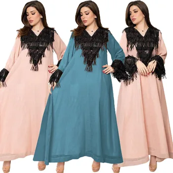 Eid Mubarak fekete flitteres bojt Muszlim nők Abaya Maxi ruha Törökország Arab iszlám ruházat Marokkói kaftán ruha Jalabiya kaftán