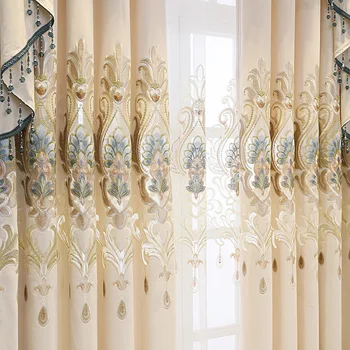 Európai stílusú zsenília kasmír függönyök hímzett üreges Home Valance nappali Luxus csúcsminőségű egyedi függönyök