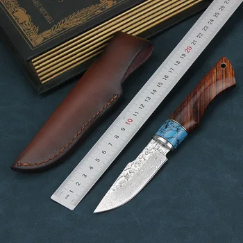 Free Wolf GT995 Damaszkusz fix pengéjű kés Fa fogantyú Utiity EDC kültéri kemping vadászat zseb túlélő kés