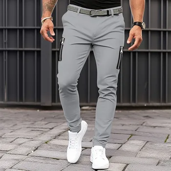 Férfi 100% pamut Üzleti alkalmi nadrág Férfi Új Streetwear Jogger Ceruza nadrág Vintage cipzáras rakomány hosszú nadrág Pantalon Homme