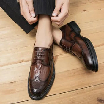 Férfi cipők Tavaszi brit alkalmi apu cipő Üzleti formális viselet Esküvői cipő Puha fenekű férfi bőrcipő Fiatal férfi