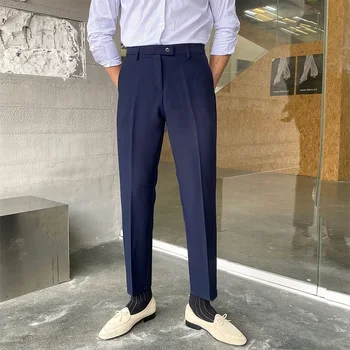 Férfi rakott egyenes nadrág férfi rugalmas derék alkalmi nadrág férfi utcai ruházat laza japán egyszínű nadrág férfi T101