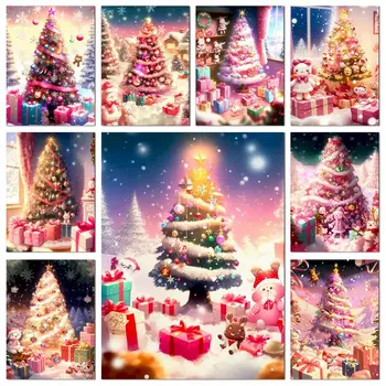 GATYZTORY festék számok szerint Karácsonyfa kézzel festett olajfestmények Kép Karácsonyi dekoráció 2023 Diy karácsonyi ajándék