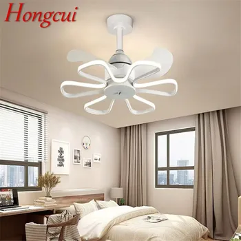 Hongcui Kortárs vintage mennyezeti ventilátorok Lámpák Kreatív LED fehér lámpa 3 szín Távirányító otthoni nappalihoz hálószoba