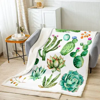 Kaktusz gyapjú takaró ágyhoz kanapé kanapé Gyerekek Boho zamatos plüss takaró egzotikus botanikus szoba dekoratív serpa