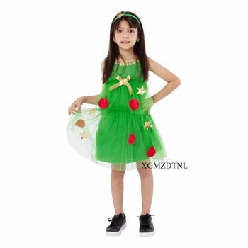 Karácsony Új zöld fonal ruha Gyerekek karácsonyfa Cosplay jelmez Karnevál Party Iskolai teljesítmény Lány öltöny Szerepjáték