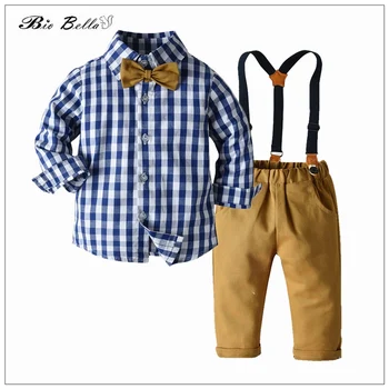 Kisfiú tavaszi őszi ruhakészletek Gyermekek úriember jóképű elegáns nyakkendő gyermek ruhák szettek Póló+nadrág öv jelmez ruha