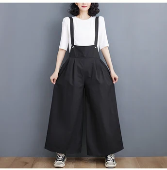 Korea Style High Derék, széles szárú nadrág Cotton Blend laza nyári alkalmi jumpsuitok, romperek, hölgy, munkanadrág, divat, női overall,