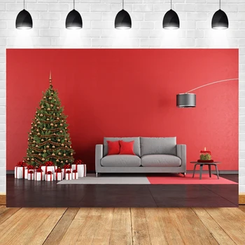 Laeacco Red Wall belső Karácsonyfa ajándék kanapé születésnapi zsúr Banner háttér Fényképészeti fotó háttér a Photo Studio számára