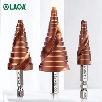LAOA Pagoda lépcsős fúrószár 3-13mm 4-22mm 4-32mm HSS-CO M35 hatlapú háromszög spirális hornyolt fa fém lyukvágó fúrószerszámok