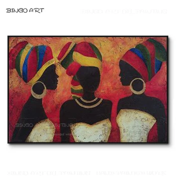 Legjobb falfestmény Kézzel festett afrikai fekete nő olajfestmény vászonra Gyönyörű művészet 3 Hölgyek afrikai nő portré olajfestmény