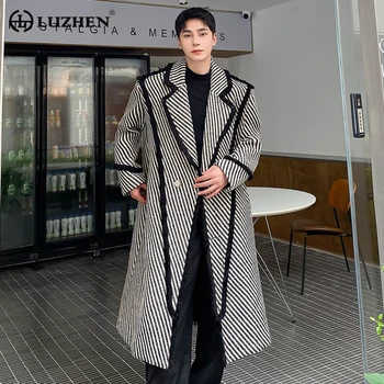 LUZHEN 2023 Őszi tél Stílusos férfi gyapjú hosszú kabát Megvastagított hajtóka kabát Koreai elegáns széldzseki Divatos új D56ff7