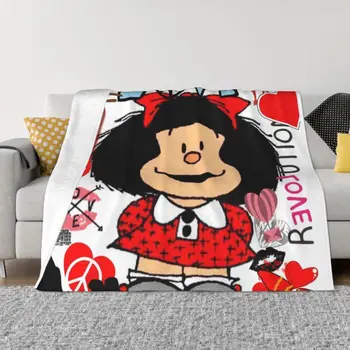 Mafalda World és kiskutyája takarók Flanel Sprint Quino Képregény Rajzfilm Dobj takarót kanapéra Iroda Hálószoba Lélegző puha