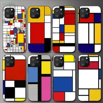 mondrian szín négyzet alakú művészet Phone Case iPhone 11 12 Mini 13 14 Pro XS Max X 8 7 6s Plus 5 SE XR héjhoz