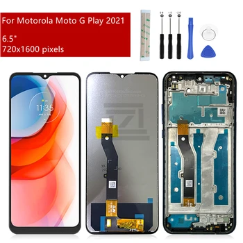 Motorola Moto G Play 2021 LCD kijelző érintőképernyős digitalizáló szerelvényhez kerettel XT2093 kijelző csere javítási alkatrészek