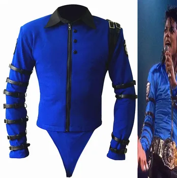 New Rare MJ Michael Jackson BAD turné Bule bodysuit Skinny Jacket Punk stílusú heavy metal Music Ultimate Collection