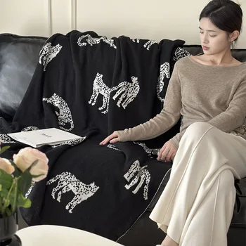 Nordic kötött takaró ágyakhoz Könnyű luxus kanapéhuzat Lakberendezés Irodai nap puha takaró Leopárd ágytakaró Boho Shawl Warm
