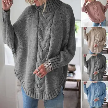 Női pulóver Hangulatos női téli pulóver vastag kötött garbós nyakvédő Dolman ujjú pulóver a hidegállóságért