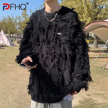 PFHQ férfi kiváló minőségű niche bojt szélű kötött pulóver divatos laza szabású eredeti kültéri őszi gyapjú pulóver 21Z2695