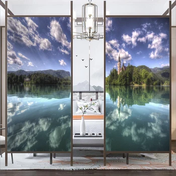 Privacy ablak Film Lake táj dekoráció Nincs ragasztó statikus tapadás matt üveg matrica otthonra